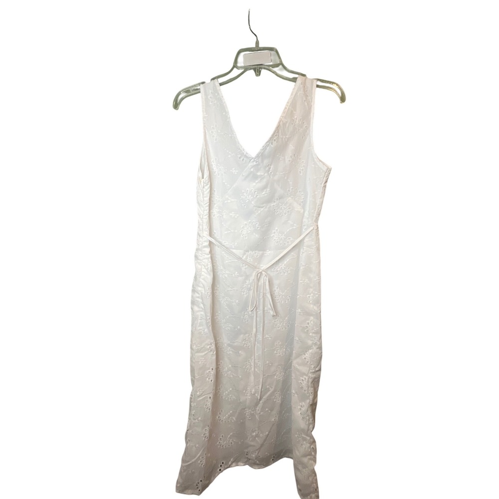 SHEIN White Eyelet Embroidered Midi Dress Sleeveless V-Neck Tie Back Size M - Picture 2 of 6